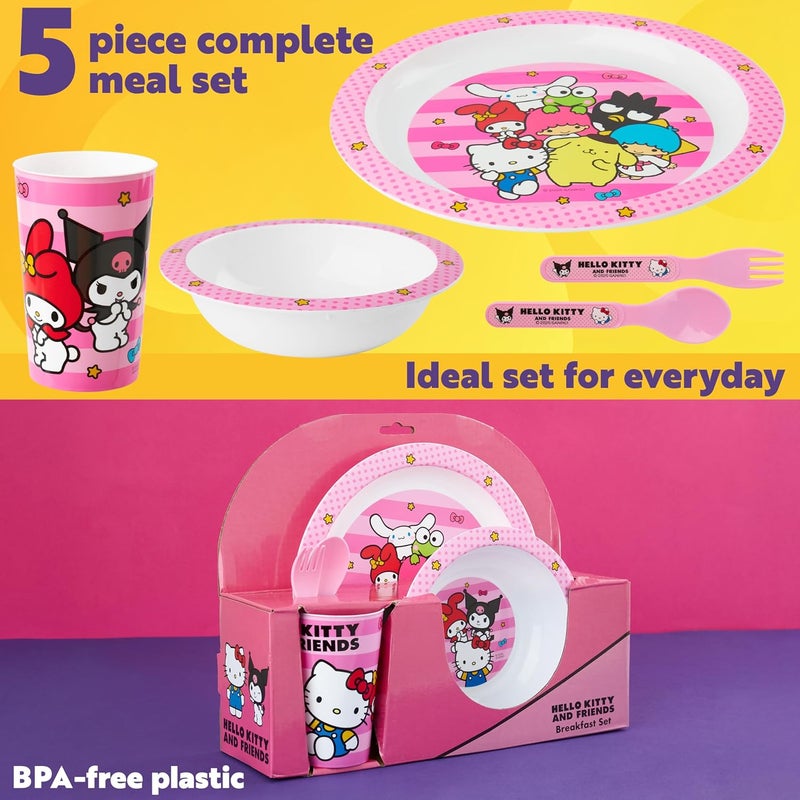 Get Trend Hello Kitty Sanrio Dinnerware Sets for Kids, 5 Pc Tableware, Plate, Bowl, Cup, Spoon, Fork, Kawaii Plates and Bowls Set, Gifts for Kids (Pink Hello Kitty) - Image 3